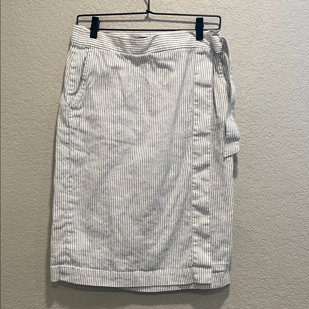 Banana Republic Striped Linen Wrap Pencil Skirt Size 10 - Picture 3 of 9